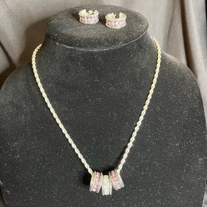 Silver metal necklace and earring set